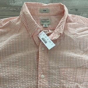 NWT J. Crew Men’s Button Down Shirt in Orange and White Gingham Plaid Medium